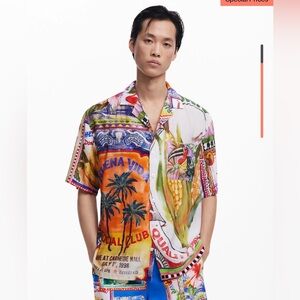 NWT Desigual SHORT-SLEEVE POSTCARD SHIRT size large multicolored vacation